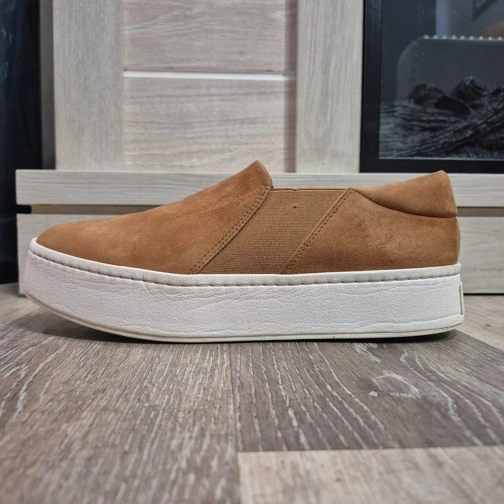 Vince Womens Tan Suede Platform Slip On Sneakers Shoes US 9 EUR 39